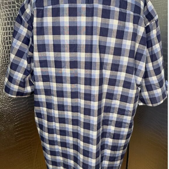 Serica Classics Blue and White Plaid Short Sleeve Button Soft Men’s Medium - Picture 4 of 10